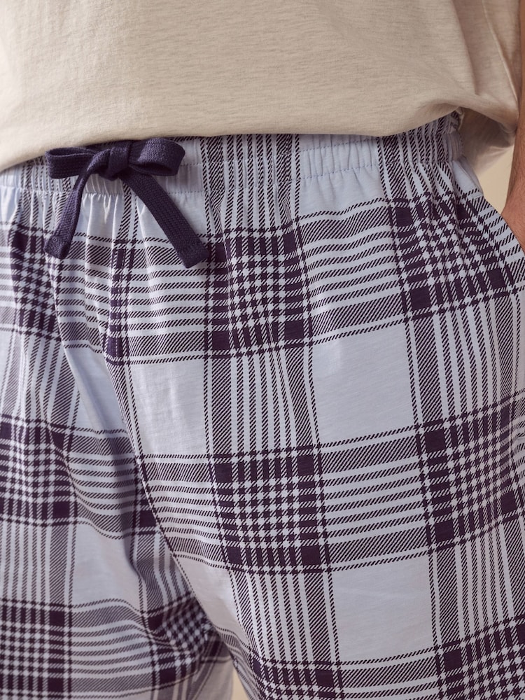 Marineblau/Grau meliert - Kurzärmliges Pyjama-Set mit Karomuster - Image 6 of 11