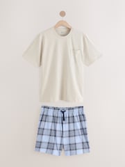 Marineblau/Grau meliert - Kurzärmliges Pyjama-Set mit Karomuster - Image 7 of 11