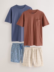 Patterned Rust Brown Woven Short Pyjamas Set 2 Pack - Image 1 of 15