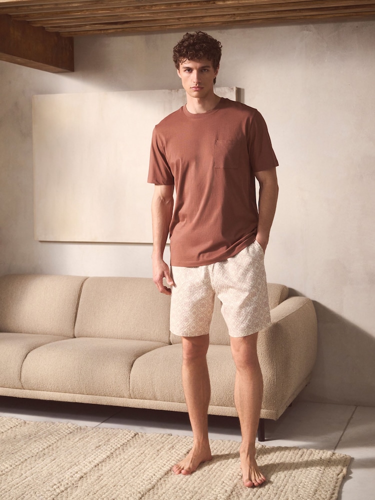 Patterned Rust Brown Woven Short Pyjamas Set 2 Pack - Image 2 of 15