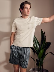 Neutral Brown/Black 100% Cotton T-Shirt And Woven Shorts Set - Image 1 of 12