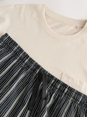 Neutral Brown/Black 100% Cotton T-Shirt And Woven Shorts Set - Image 10 of 12