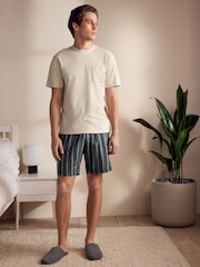 Neutral Brown/Black 100% Cotton T-Shirt And Woven Shorts Set - Image 2 of 12