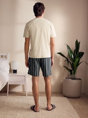 Neutral Brown/Black 100% Cotton T-Shirt And Woven Shorts Set - Image 3 of 12