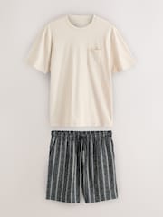Neutral Brown/Black 100% Cotton T-Shirt And Woven Shorts Set - Image 7 of 12