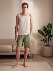 Sage Green/White Linen Blend Vest Pyjamas Shorts Set - Image 1 of 2