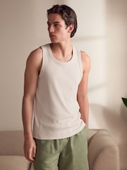 Sage Green/White Linen Blend Vest Pyjamas Shorts Set - Image 2 of 2