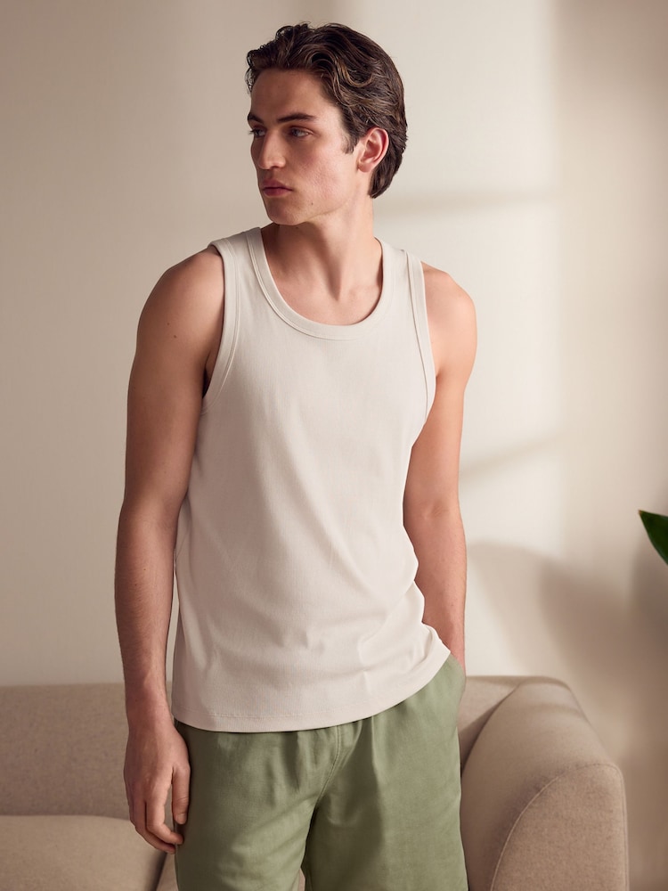 Sage Green/White Linen Blend Vest Pyjamas Shorts Set - Image 2 of 2