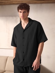 Black Cheesecloth 100% Cotton Shirt And Shorts Set - Image 1 of 10