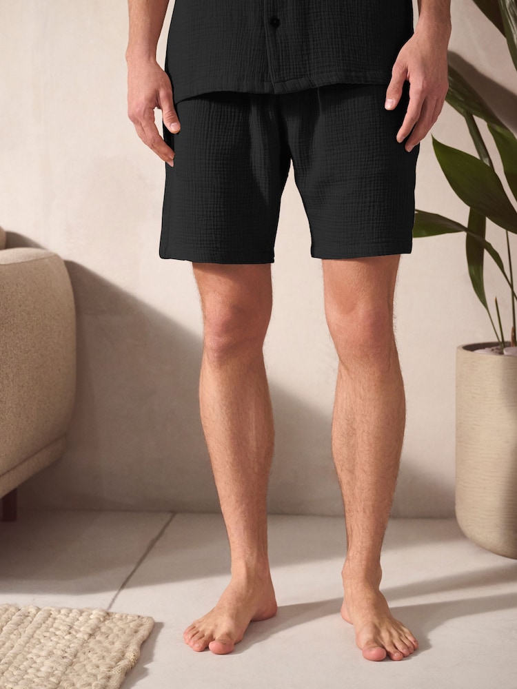 Black Cheesecloth 100% Cotton Shirt And Shorts Set - Image 3 of 10