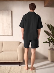 Black Cheesecloth 100% Cotton Shirt And Shorts Set - Image 4 of 10