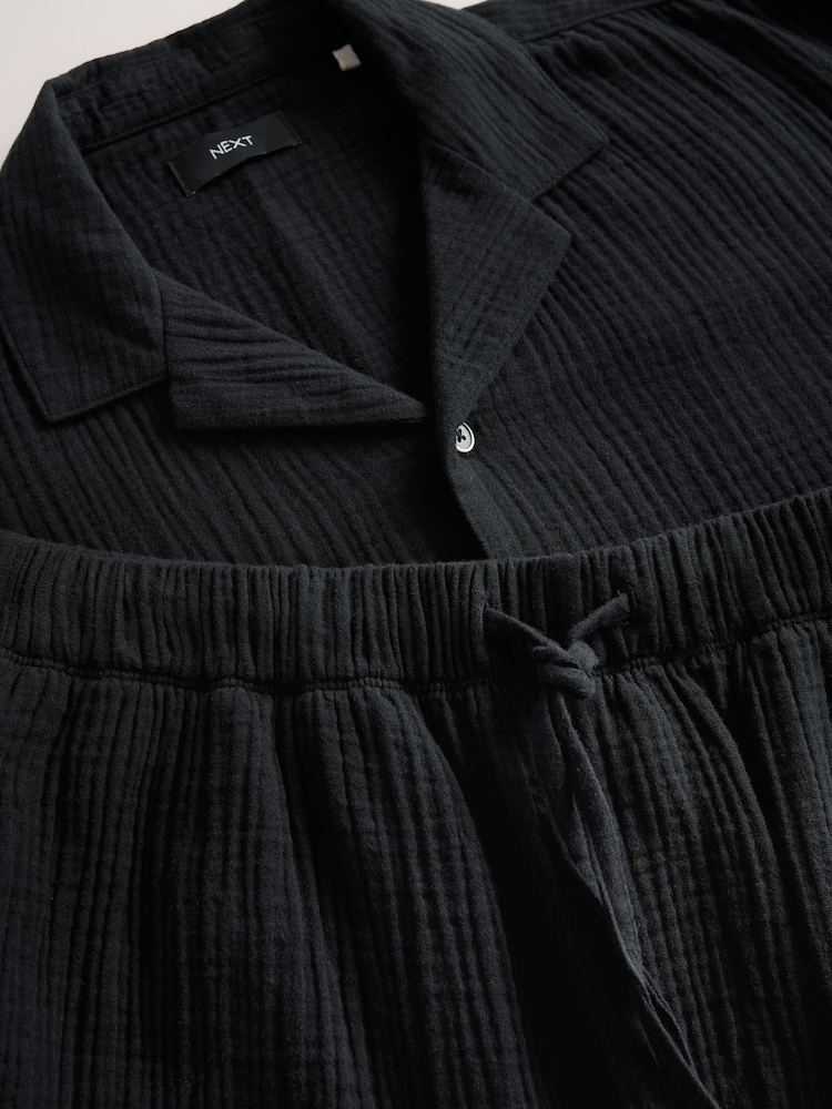 Black Cheesecloth 100% Cotton Shirt And Shorts Set - Image 9 of 10