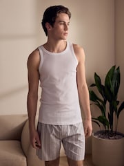 White/Blue Stripe EDIT Vest Shorts Set - Image 1 of 7