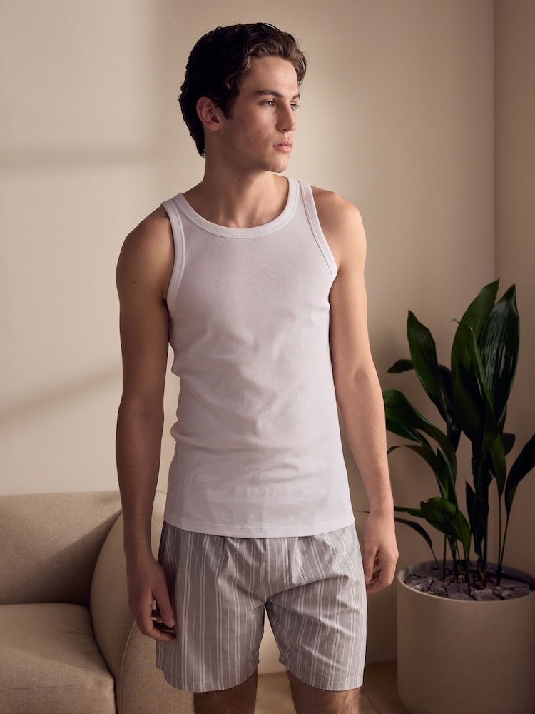 White/Blue Stripe EDIT Vest Shorts Set - Image 1 of 7