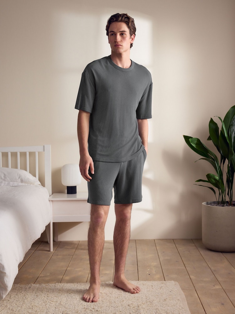 Slate Grey Textured TENCEL™ Modal Pyjamas Short Set - Image 1 of 11