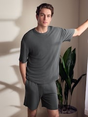 Slate Grey Textured TENCEL™ Modal Pyjamas Short Set - Image 2 of 11