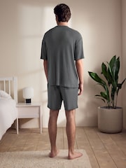 Slate Grey Textured TENCEL™ Modal Pyjamas Short Set - Image 3 of 11