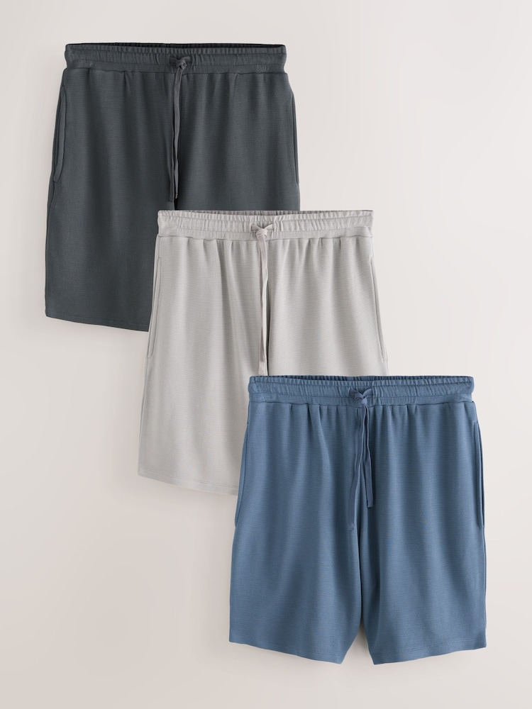 Blue/Grey Ottoman Ribbed Modal Shorts 3 Pack - Image 1 of 7