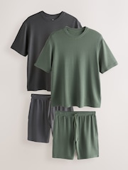 Slate Grey/Green - Ottoman Ribbed Modal Short Pyjamas Set 2 Pack - Image 1 of 1
