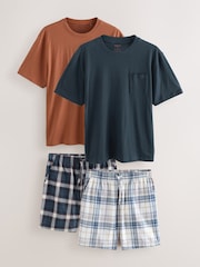 Navy Blue/Orange Check Woven Short Pyjamas Set 2 Pack - Image 1 of 15