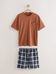 Navy Blue/Orange Check Woven Short Pyjamas Set 2 Pack - Image 10 of 15