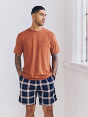 Navy Blue/Orange Check Woven Short Pyjamas Set 2 Pack - Image 8 of 15