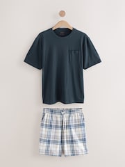 Navy Blue/Orange Check Woven Short Pyjamas Set 2 Pack - Image 9 of 15