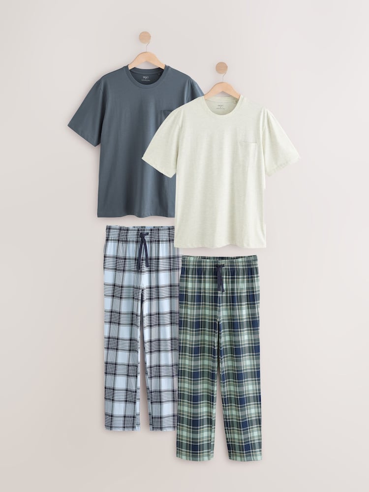 Blue Check Jersey Pyjamas Set 2 Pack - Image 1 of 1