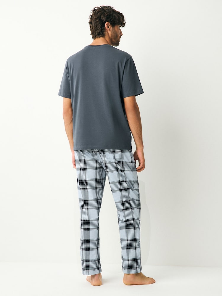 Blue Check Jersey Pyjamas Set 2 Pack - Image 3 of 11