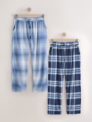 Navy Blue Check Woven Pyjama Bottoms 2 Pack - Image 1 of 9