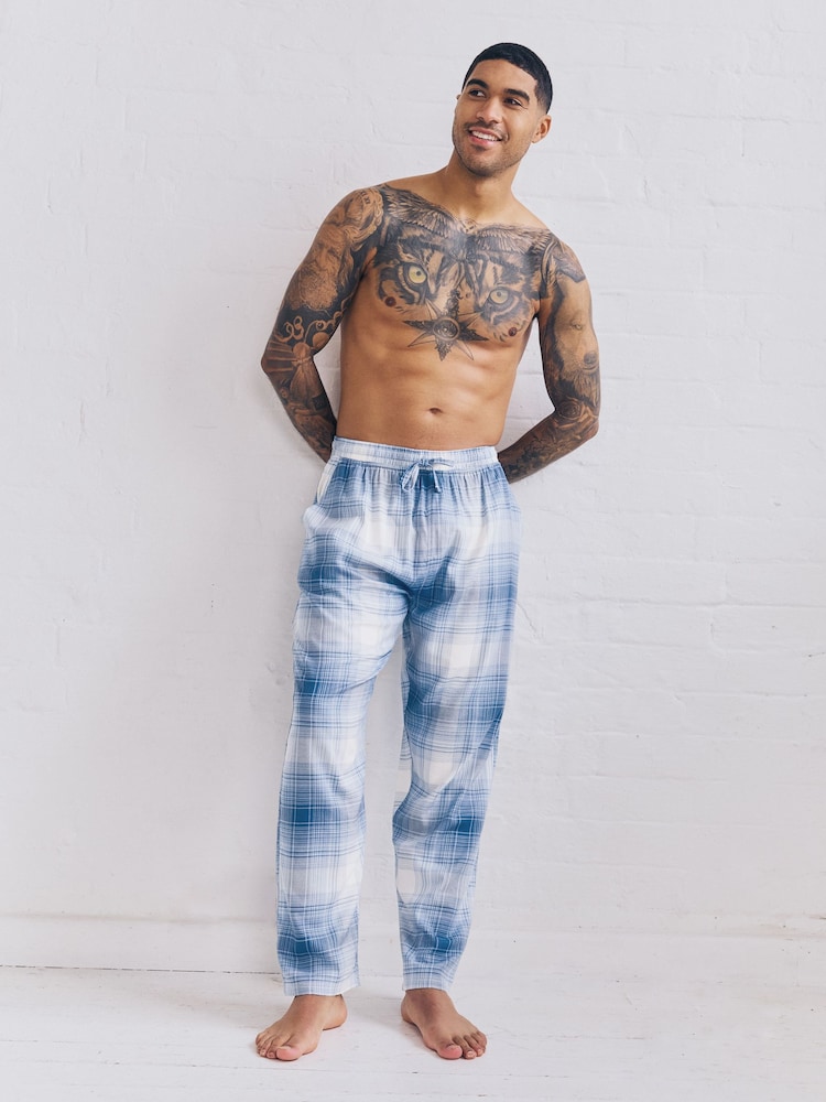 Navy Blue Check Woven Pyjama Bottoms 2 Pack - Image 4 of 10