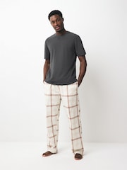 Neutral/Black Woven Check Short Sleeve 100% Cotton Pyjamas Set - Image 1 of 10