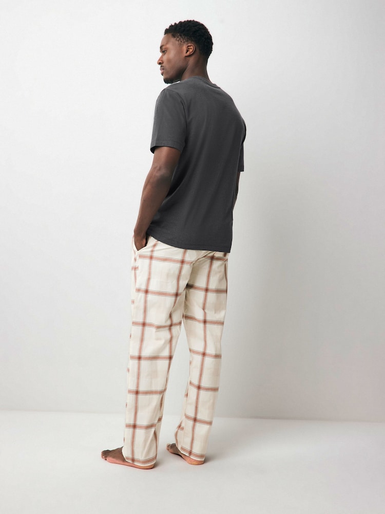 Neutral/Black Check Short Sleeve 100% Cotton Pyjamas Set - Image 3 of 8