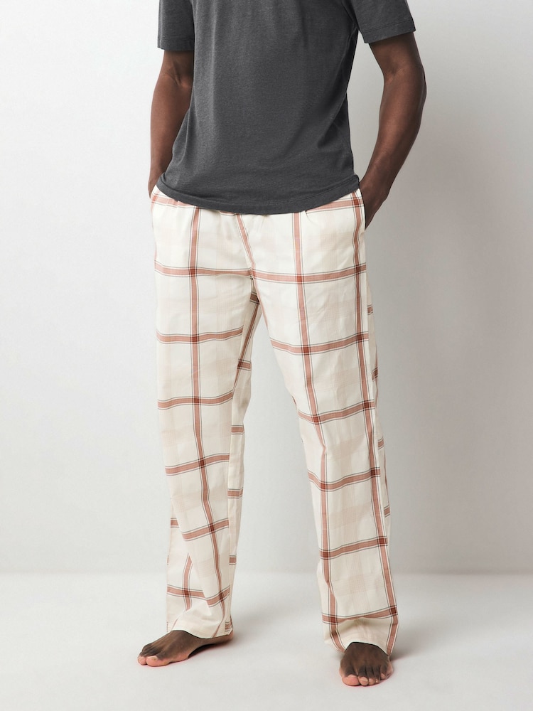 Neutral/Black Check Short Sleeve 100% Cotton Pyjamas Set - Image 4 of 8