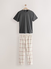 Neutral/Black Woven Check Short Sleeve 100% Cotton Pyjamas Set - Image 5 of 10