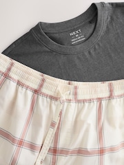 Neutral/Black Woven Check Short Sleeve 100% Cotton Pyjamas Set - Image 8 of 10