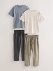 Neutral-Braun/Blau - Langes Pyjama-Set aus 100 % Baumwoll-Jersey im 2er-Pack - Image 1 of 18