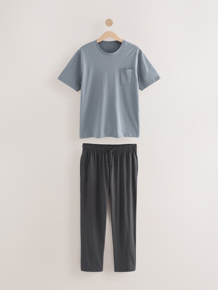 Neutral-Braun/Blau - Langes Pyjama-Set aus 100 % Baumwoll-Jersey im 2er-Pack - Image 9 of 18