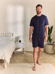 Navy Blue Jersey Pyjamas Shorts Set - Image 1 of 14