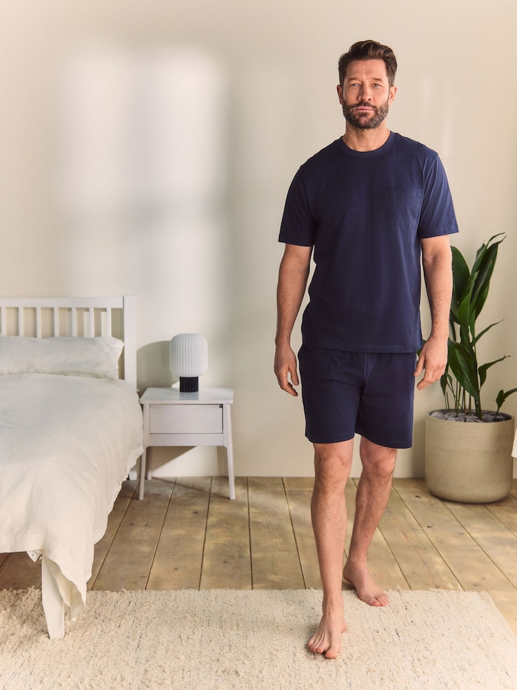 Navy Blue Jersey Pyjamas Shorts Set - Image 1 of 14