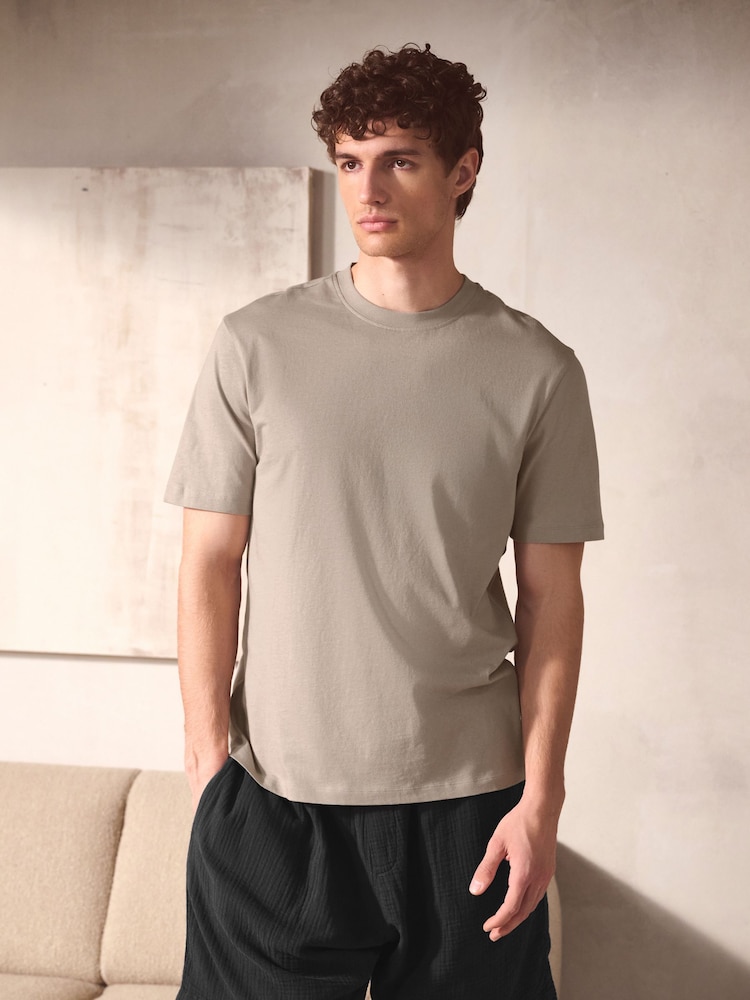 Black/Neutral Brown 100% Cotton Short Sleeve T-Shirt With Cheesecloth Texture Shorts - Image 1 of 14