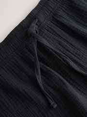 Black/Neutral Brown 100% Cotton Short Sleeve T-Shirt With Cheesecloth Texture Shorts - Image 12 of 14