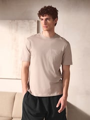 Black/Neutral Brown 100% Cotton Short Sleeve T-Shirt With Cheesecloth Texture Shorts - Image 2 of 14
