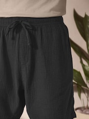 Black/Neutral Brown 100% Cotton Short Sleeve T-Shirt With Cheesecloth Texture Shorts - Image 6 of 14