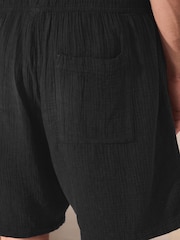 Black/Neutral Brown 100% Cotton Short Sleeve T-Shirt With Cheesecloth Texture Shorts - Image 7 of 14