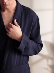 Slate Grey Linen Blend Lightweight Dressing Gown - Image 2 of 7