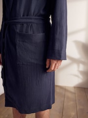 Slate Grey Linen Blend Lightweight Dressing Gown - Image 4 of 7