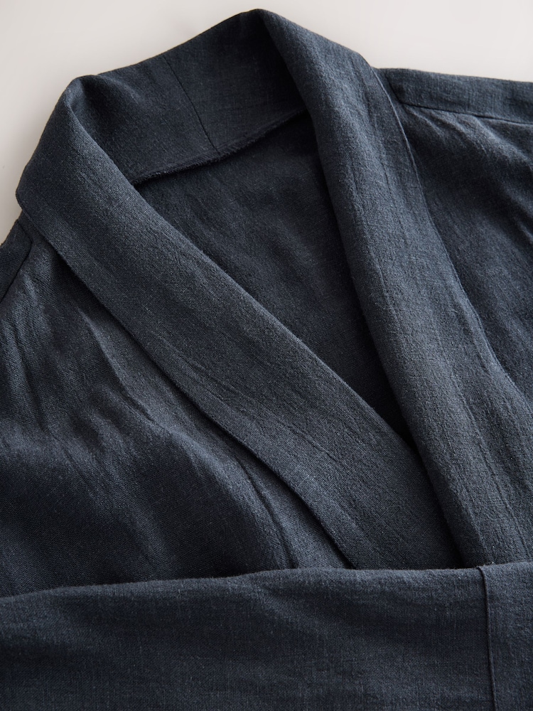 Slate Grey Linen Blend Lightweight Dressing Gown - Image 7 of 7