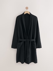 Black 100% Cotton Cheesecloth Dressing Gown Robe - Image 1 of 3