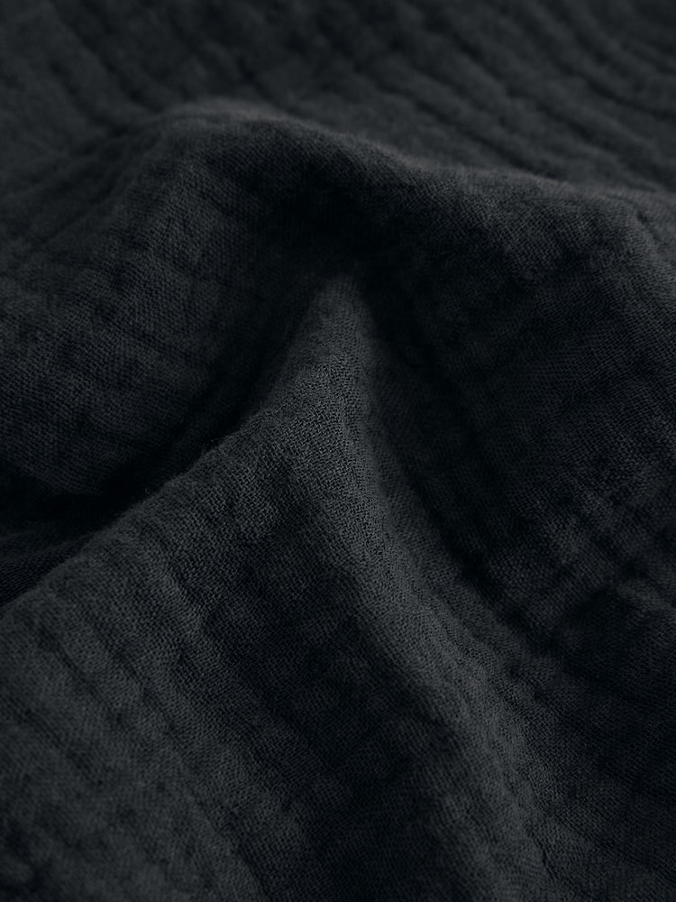 Black 100% Cotton Cheesecloth Dressing Gown Robe - Image 2 of 3